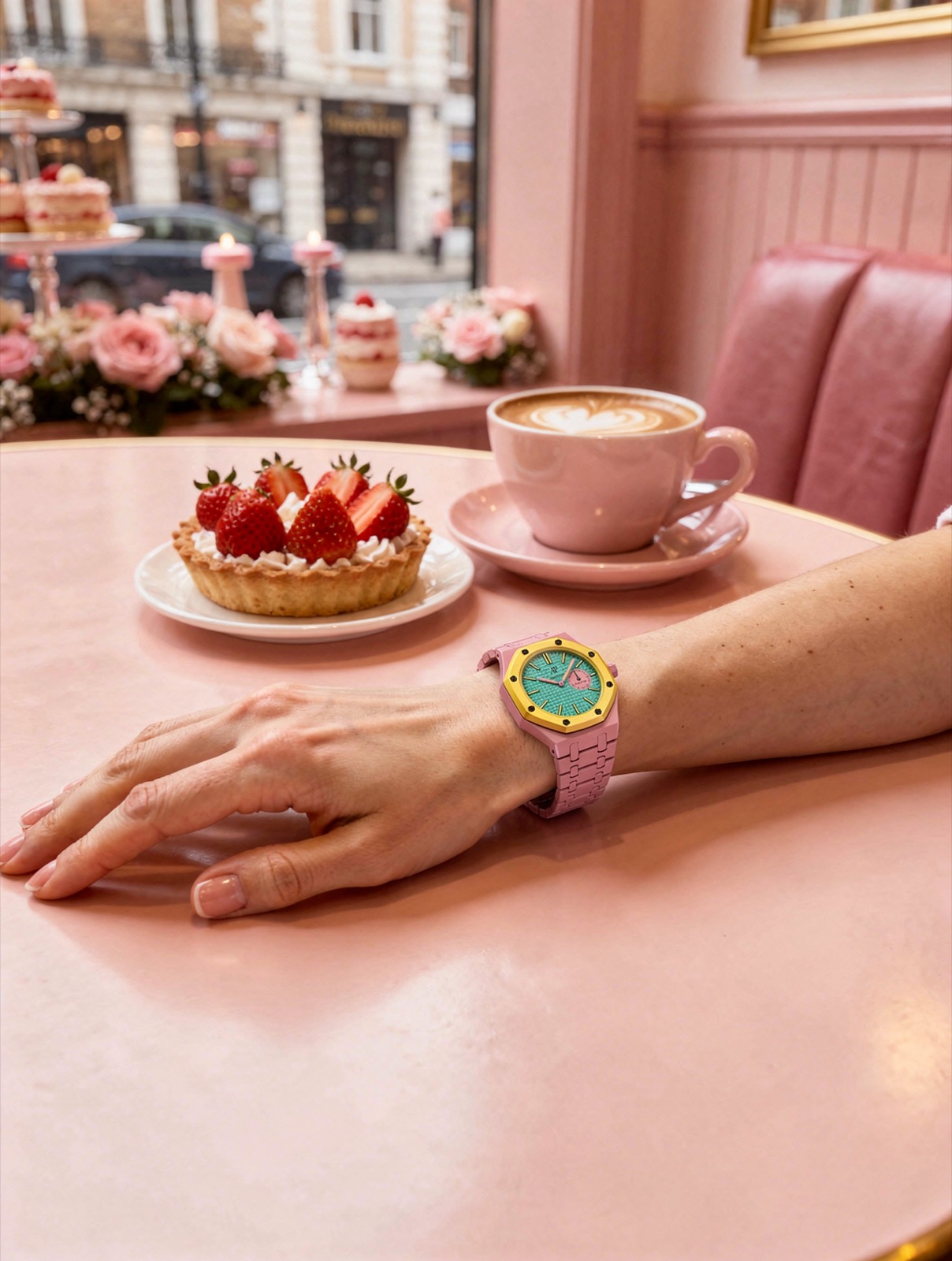 Royal Pop on POPSTRAPS — Mayfair café, strawberry tart and cappuccino